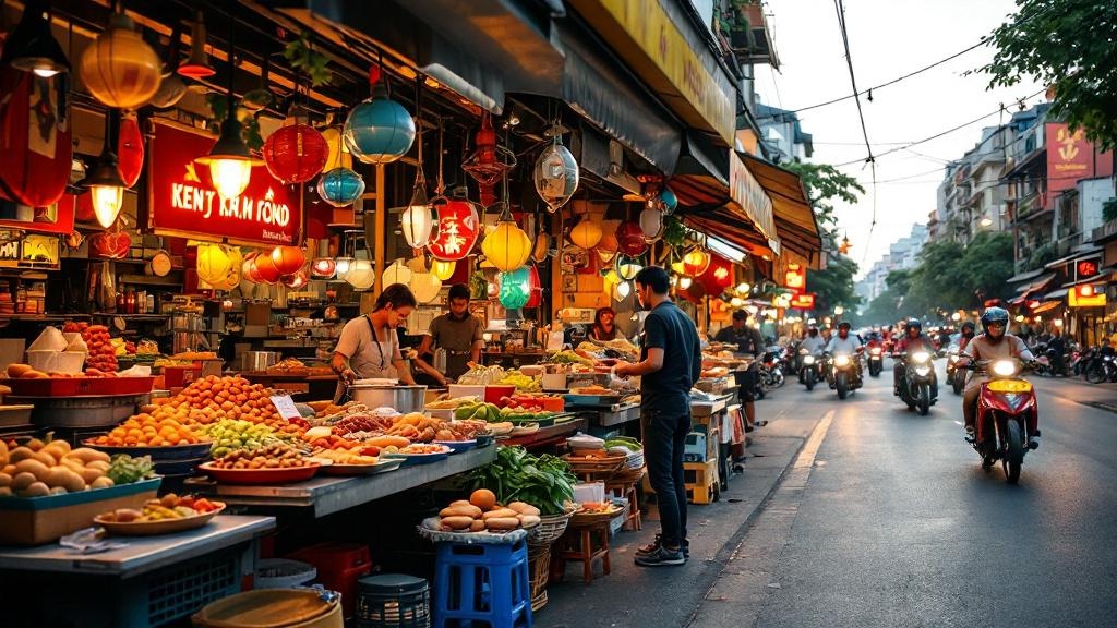 Vibrant Vietnamese street food market in Ho Chi Minh City