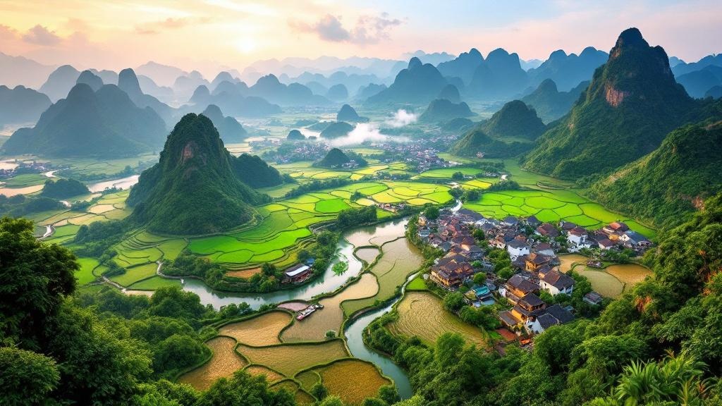 Aerial panorama of Vietnam from Ha Long Bay to the Mekong Delta