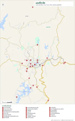 แผนที่ดาลัดพร้อมทะเลสาบ น้ำตก เจดีย์ และ 24 จุดที่มีหมายเลข
